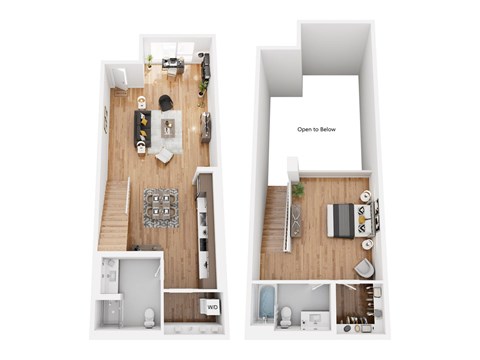 Floor plan for 1 bed, 2 baths, 1362 sqft